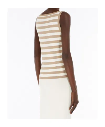 Max Mara Striped Ribbed Sleeveless Viscose Blend Top In Pink