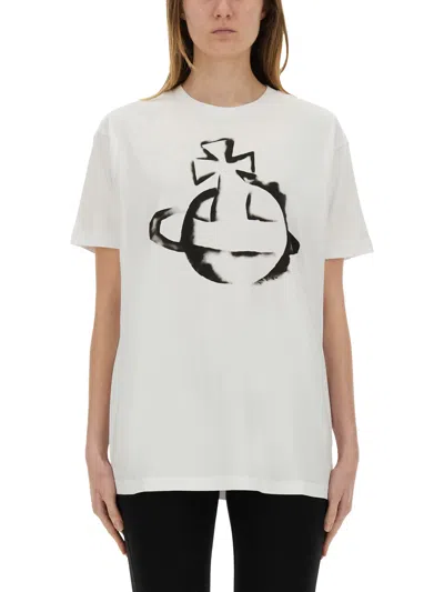 Vivienne Westwood Short-sleeved Cotton T-shirt With Abstract Graphic Design In White