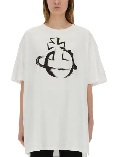 Vivienne Westwood Short-sleeved Cotton T-shirt With Abstract Graphic Design In White