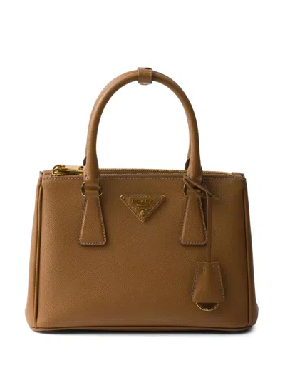 Prada Small Galleria Saffiano Leather Tote Bag In Braun