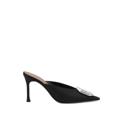 Amina Muaddi Camelia Mule 90 Satin Black White In Black