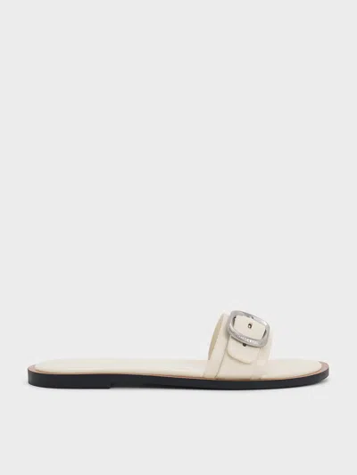 Charles & Keith - Buckle-strap Slide Sandals In Chalk