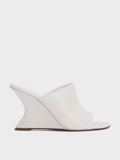 Charles & Keith - Wide-strap Sculptural-heel Wedges In White