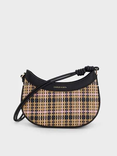 Charles & Keith - Sabine Tartan Knotted-strap Curved Shoulder Bag In Tartan Straw