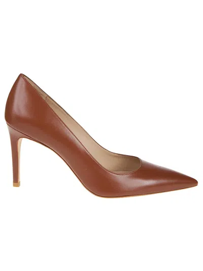 Stuart Weitzman Power Pointed Toe Stiletto Leather Pumps In Brown