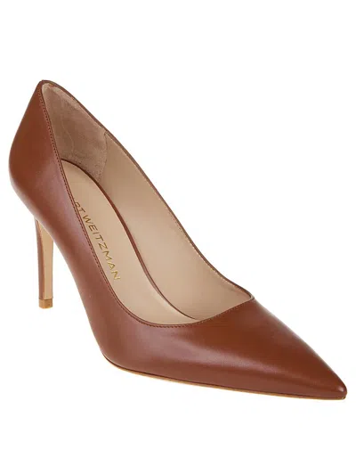 Stuart Weitzman Power Pointed Toe Stiletto Leather Pumps In Brown