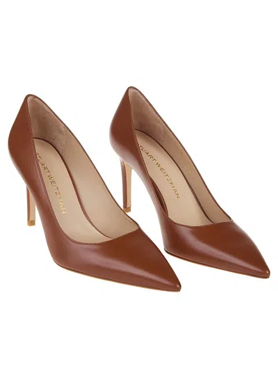 Stuart Weitzman Power Pointed Toe Stiletto Leather Pumps In Brown