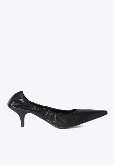 Miu Miu 55 Ruched Leather Pumps In Black