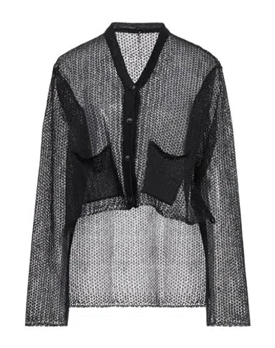 Masnada Woman Cardigan Black Size M Linen, Thermoplastic Polyurethane, Cotton, Polyester In Black