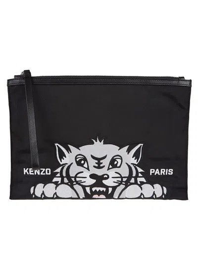 Kenzo Pochette Nera Con Ricamo Tigre In Black