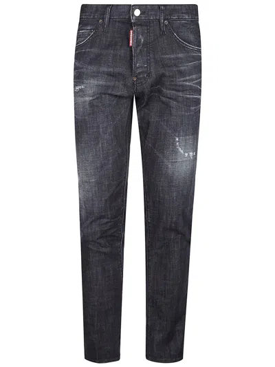 Dsquared2 Cool Gut Black Jeans With Belt Loops And Faded Effect In Denim Man In Black