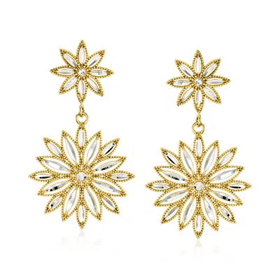 Ross-simons Italian Sterling Silver And 18kt Gold Over Sterling Starburst Flower Drop Earrings In White