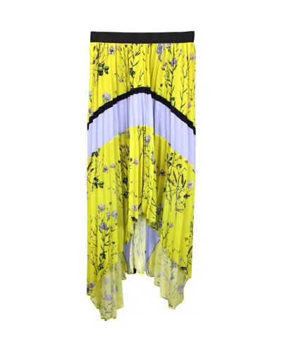 Self-portrait Asymmetric Pleated Printed Crepe De Chine Midi Skirt In Yellow Polyester In Yellow