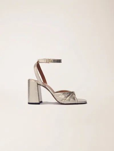 Maje Metallic Leather Sandals With Heels In Dore