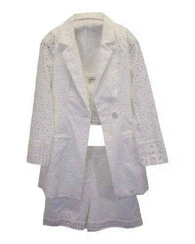 Charo Ruiz Ibiza 3-piece Broderie Anglaise Suit Set In White Cotton In White