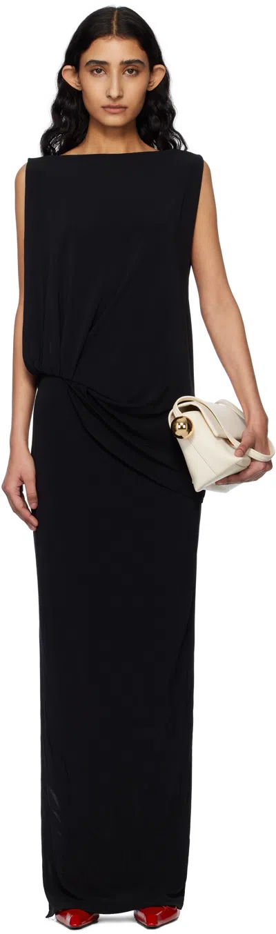 Jacquemus Peplo Draped Jersey Maxi Dress In Black