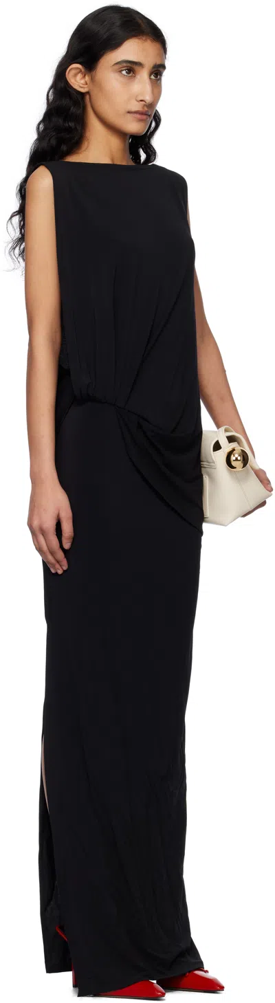 Jacquemus Peplo Draped Jersey Maxi Dress In Black