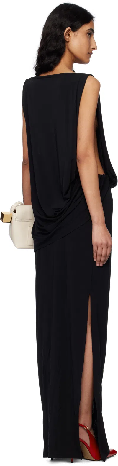Jacquemus Peplo Draped Jersey Maxi Dress In Black