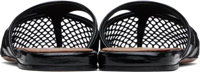 Alaïa Fishnet And Leather Flip Flops Flat Mules Shoes In Black