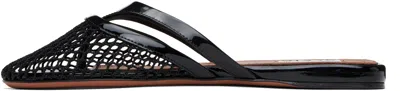 Alaïa Fishnet And Leather Flip Flops Flat Mules Shoes In Black