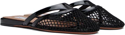 Alaïa Fishnet And Leather Flip Flops Flat Mules Shoes In Black