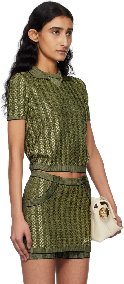 Jacquemus Marino Diamond-knit Short-sleeve Polo Top In Green