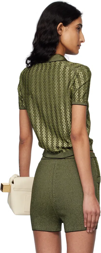 Jacquemus Marino Diamond-knit Short-sleeve Polo Top In Green