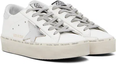 Golden Goose Hi Star Sneakers In White/platinum Leather And Suede In 80185 White/silver