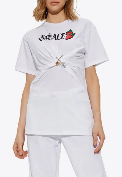 Versace Safety Pin Embroidered T-shirt In White