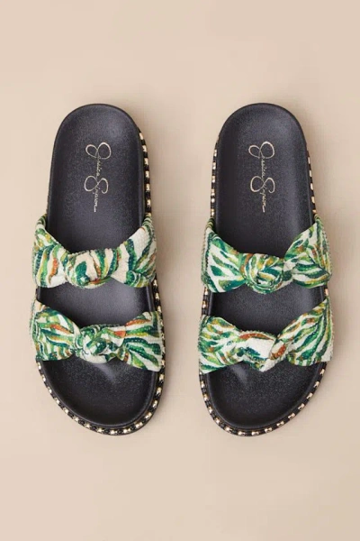 Jessica Simpson Caralyna Green Multi Rhinestone Slide Sandals In Green