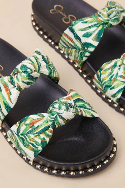 Jessica Simpson Caralyna Green Multi Rhinestone Slide Sandals In Green