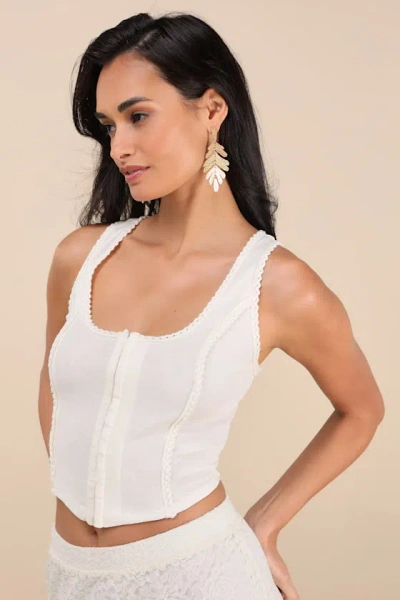 Lulus Elmarie Cream Rickrack Hook-and-eye Crop Tank Top In White