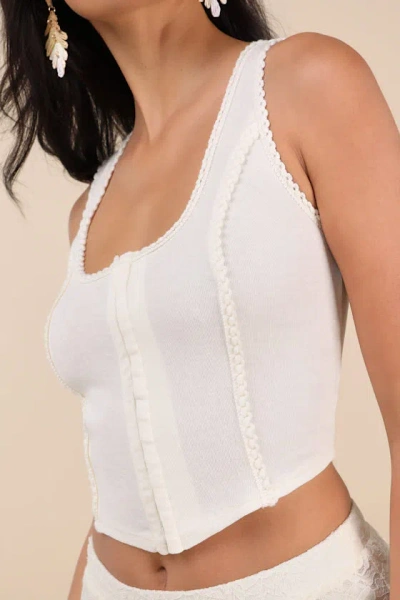 Lulus Elmarie Cream Rickrack Hook-and-eye Crop Tank Top In White