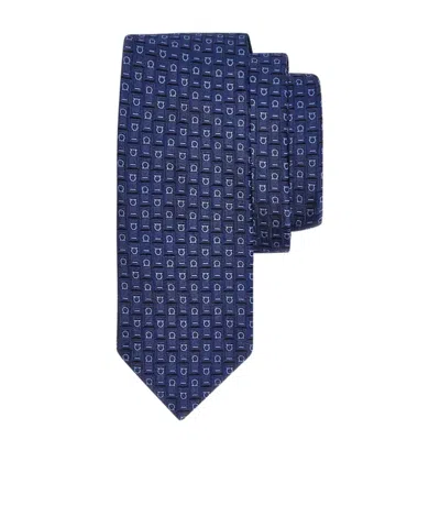Ferragamo Logo-embroidered Silk Tie In Blue