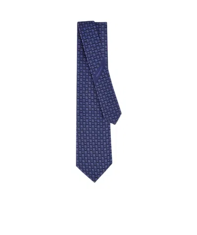 Ferragamo Logo-embroidered Silk Tie In Blue