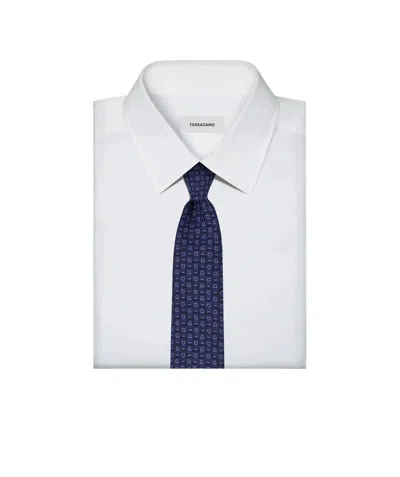 Ferragamo Logo-embroidered Silk Tie In Blue