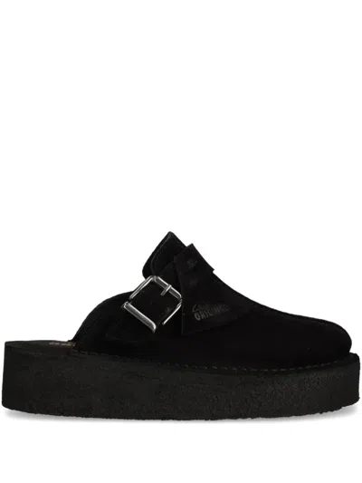 Clarks Originals Black Trek Wedge Mules In Black Sde