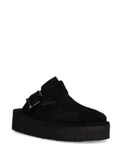 Clarks Originals Black Trek Wedge Mules In Black Sde