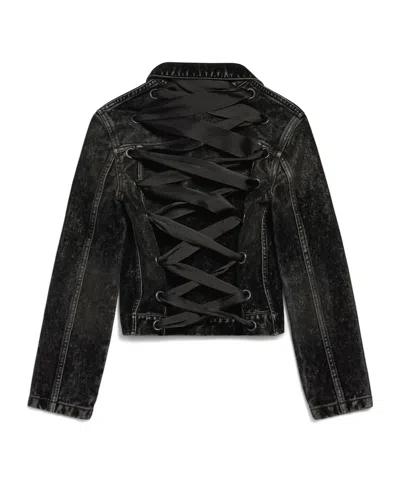 Balenciaga Denim Jacket With Lace-up Back In Black