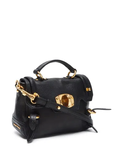 Pre-owned Miu Miu 2004 Leather Two-way Handbag In Black