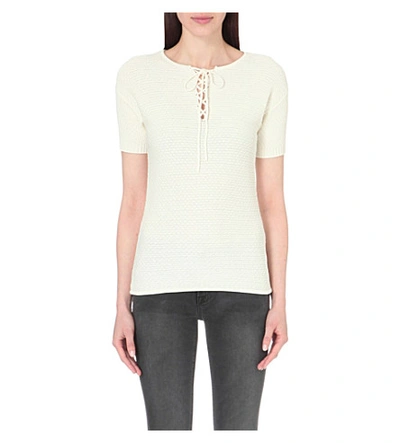 Shop Frame Le Crochet Lace Up Top In Blanc