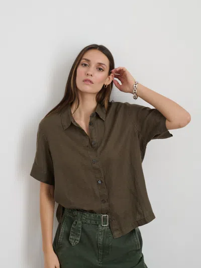 Alex Mill Maddie Shirt In Linen In Deep Moss