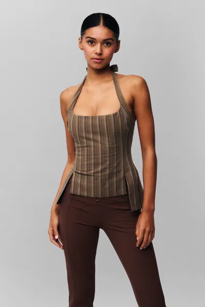 Danielle Guizio Ny Carine Halter Top In Brown Stripe