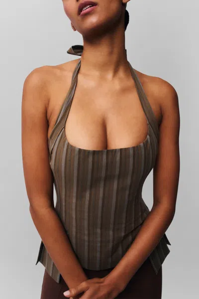 Danielle Guizio Ny Carine Halter Top In Brown Stripe