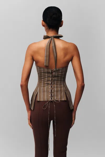 Danielle Guizio Ny Carine Halter Top In Brown Stripe