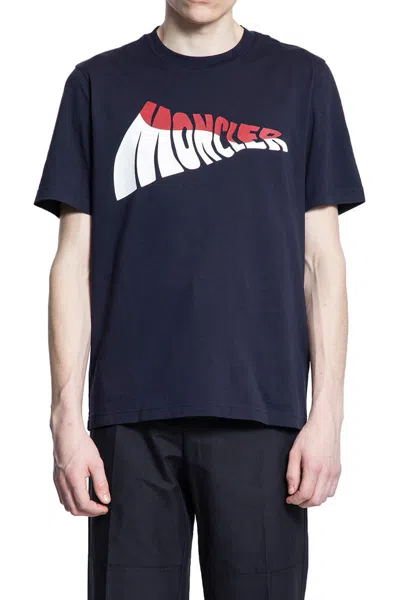 Moncler Crewneck Graphic Print Short Sleeves T-shirt In Blue