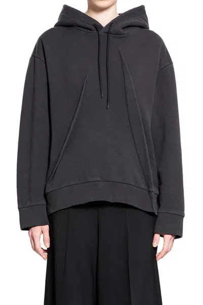 Mm6 Maison Margiela Felpa Con Cappuccio In Jersey Di Cotone Pieghettato In Black