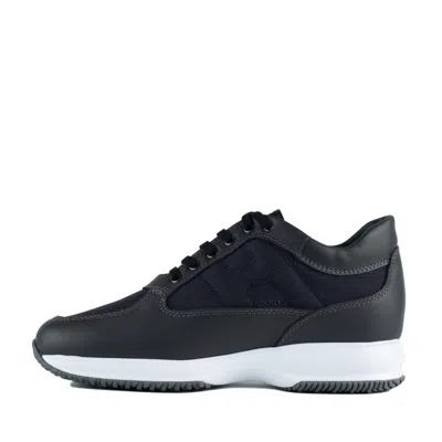Hogan Blue Interactive Sneakers With Textured Fabric Inserts In Blue
