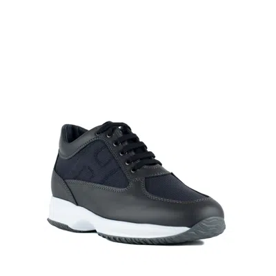 Hogan Blue Interactive Sneakers With Textured Fabric Inserts In Blue