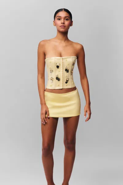 Danielle Guizio Ny Embellished Satin Corset In Ivory